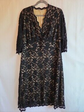 Kiyonna Black Lace Over Nude Midi Dress